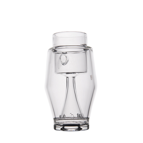 MJ Arsenal Proxy Bubbler Mini, clear glass dab rig with logo, front view on white background