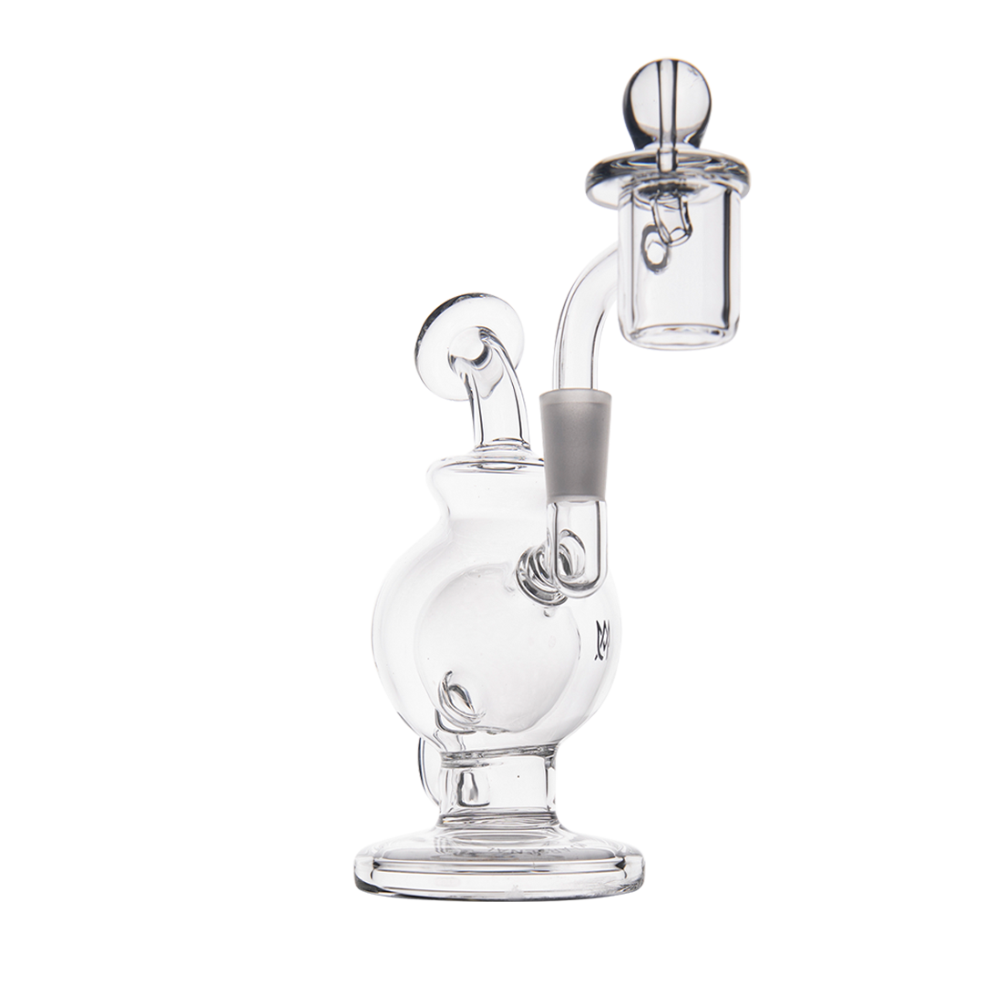 MJ Arsenal Atlas Mini Dab Rig, clear borosilicate glass, honeycomb percolator, 5" tall, front view