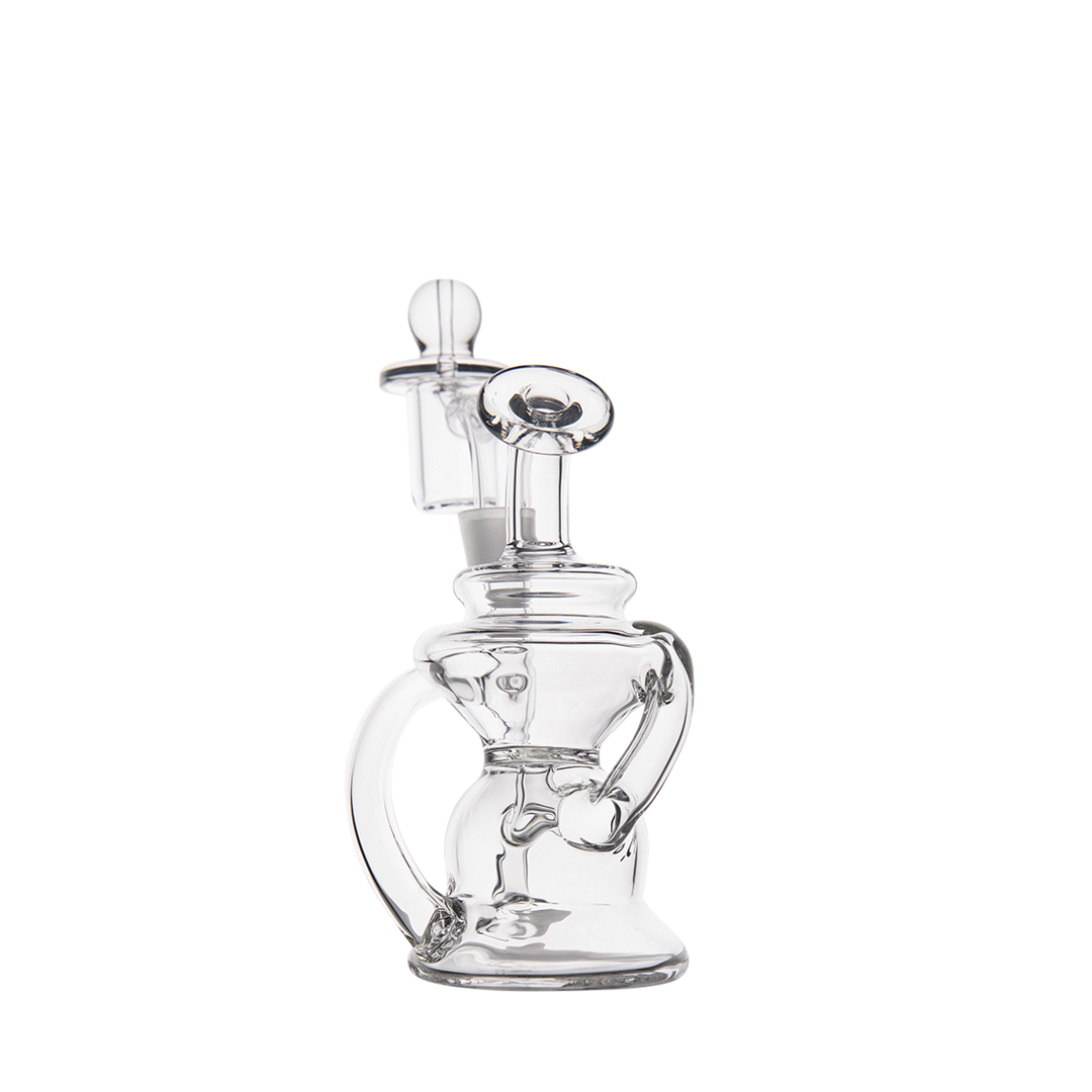 MJ Arsenal Hydra Mini Dab Rig, Compact Klein Recycler with Triple-Hole Perc, Clear Glass, Front View