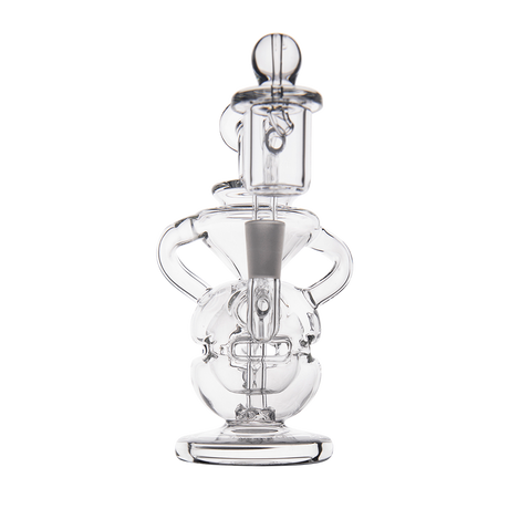 MJ Arsenal Infinity Mini Dab Rig with banger hanger design, clear borosilicate glass, front view on white background
