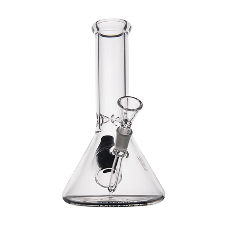MJ Arsenal Cache Bong in clear borosilicate glass, beaker design with 45-degree joint, front view