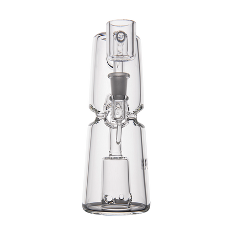 MJ Arsenal Turret Mini Dab Rig front view with quartz bucket, compact and clear glass design