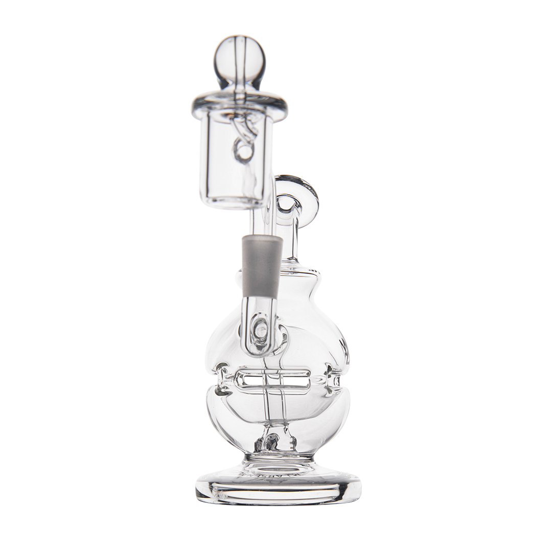 MJ Arsenal Royale Mini Dab Rig clear borosilicate glass with 90-degree banger hanger, front view