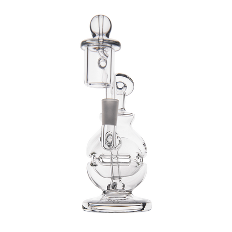 MJ Arsenal Royale Mini Dab Rig clear borosilicate glass with 90-degree banger hanger, front view