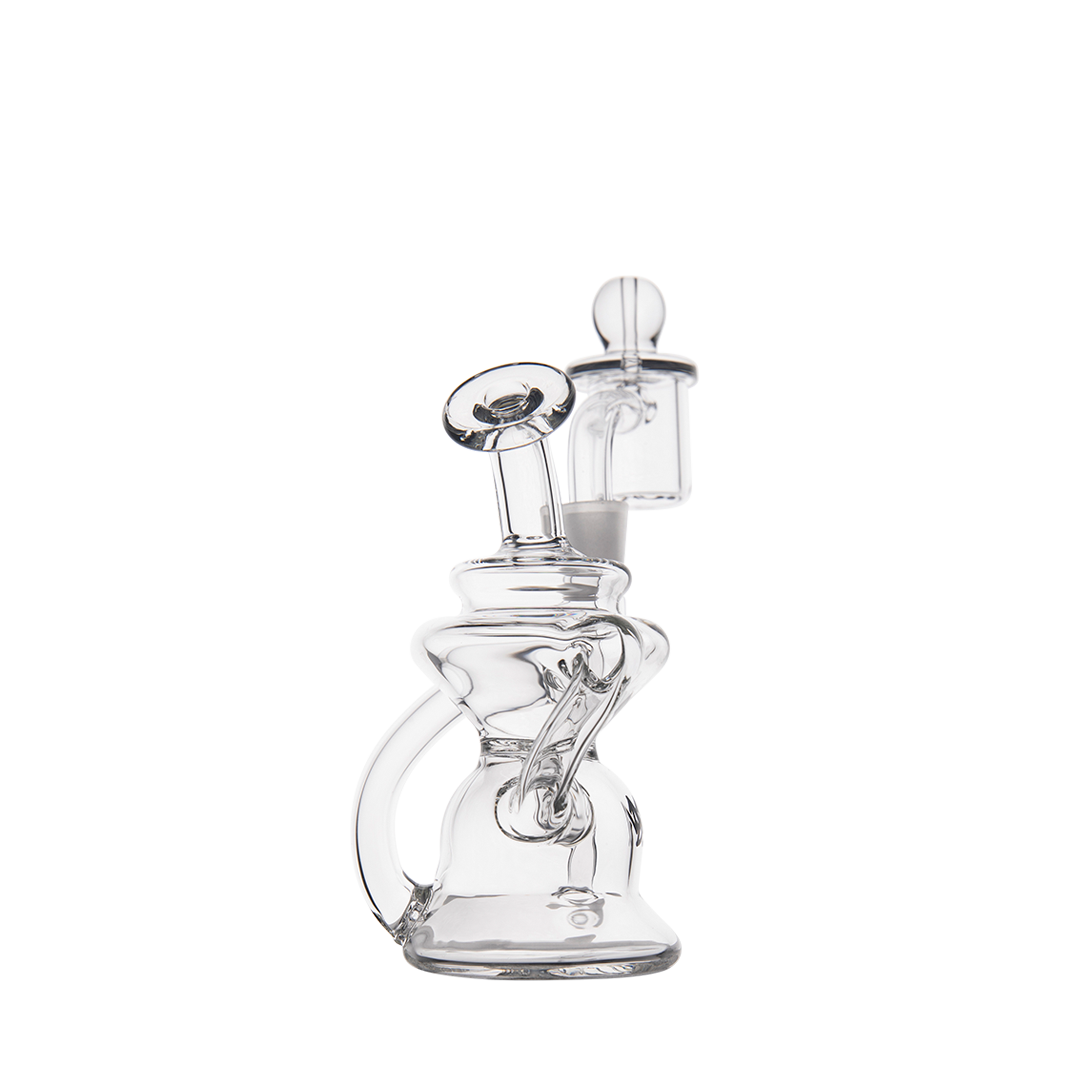 MJ Arsenal Hydra Mini Dab Rig, Clear Borosilicate Glass, Front View on White Background