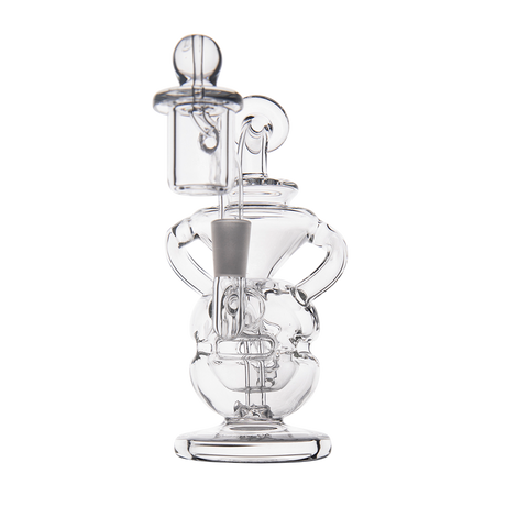 MJ Arsenal Infinity Mini Dab Rig front view, clear borosilicate glass with compact recycler design