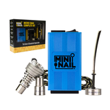 MiniNail Quartz Hybrid Deep Dish E-Nail Kit in Blue with Controller Box, Heater Coil, and Packaging