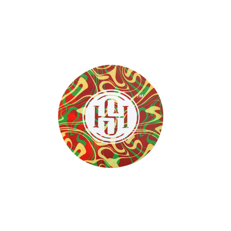 High Society Round Dab Mat with Rasta colors and logo, top view on white background