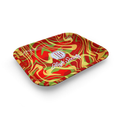 High Society Large Rolling Tray with Rasta colors, top view on white background