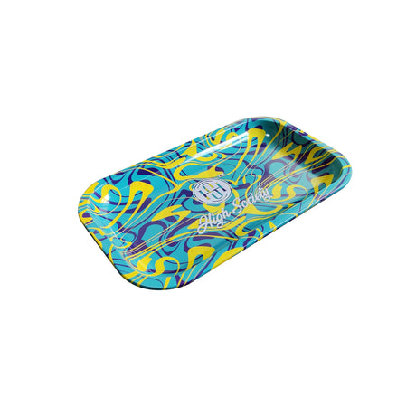 High Society Medium Rolling Tray - Shaman Design with Vibrant Blue and Yellow Swirls