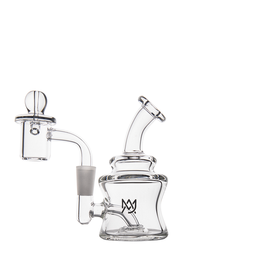 MJ Arsenal Jammer Mini Dab Rig, clear borosilicate glass, 90-degree banger hanger design