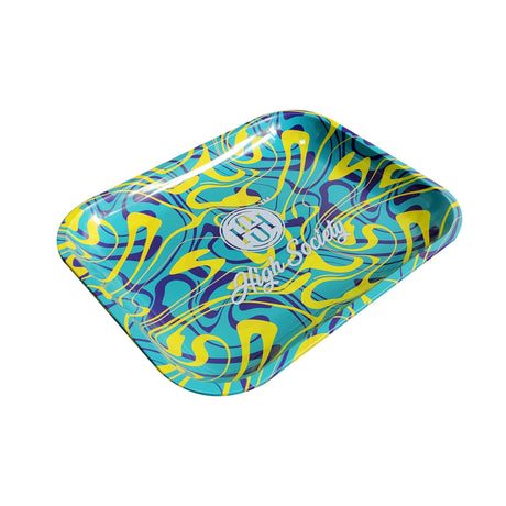 High Society Large Rolling Tray - Shaman Design with Vibrant Blue and Yellow Swirls