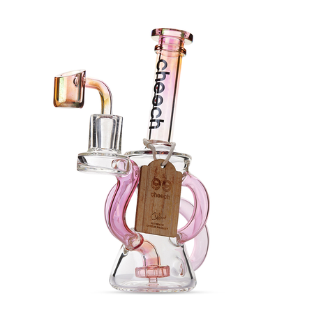 Cheech Glass 7" Gold Fumed Recycler Dab Rig with Intricate Glasswork - Front View