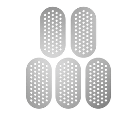 G Pen Dash+ Mouthpiece Filter Screens 5-Pack, stainless steel, top view on green background