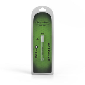 Honeybee Herb Glass Downstem 3in Clear, front view in branded packaging