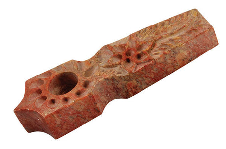 3" Flat Marble Stone Pipe with Intricate Flower Design Top View