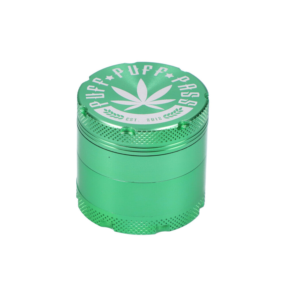 Puff Puff Pass 3-Part 40mm Aluminum Grinder for Dry Herbs, Compact Design in Green