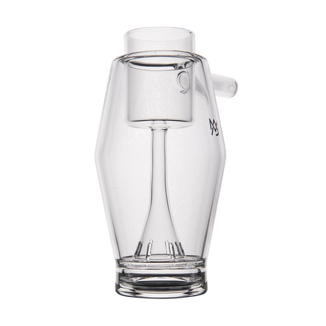 MJ Arsenal Proxy Bubbler front view, clear borosilicate glass dabbing accessory with logo