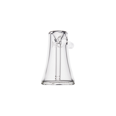 MJ Arsenal Vulkan Bubbler front view on seamless white background, compact and clear glass design