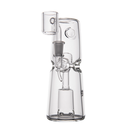 MJ Arsenal Turret Mini Dab Rig with Quartz Bucket, Compact Design, Front View on Seamless White Background