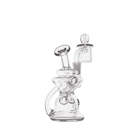 MJ Arsenal Hydra Mini Dab Rig with clear borosilicate glass, 90-degree banger hanger design, front view