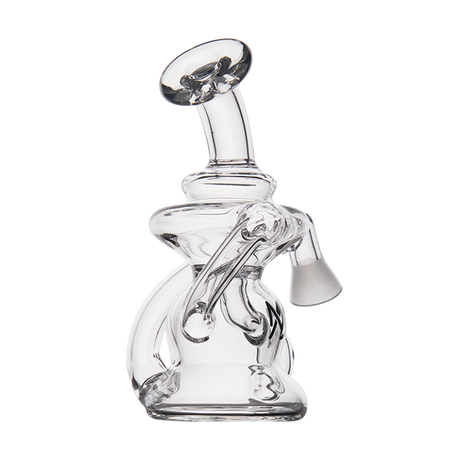 MJ Arsenal Hydra Vape Edition mini clear glass dab rig with halo ceramic insert, front view on white background