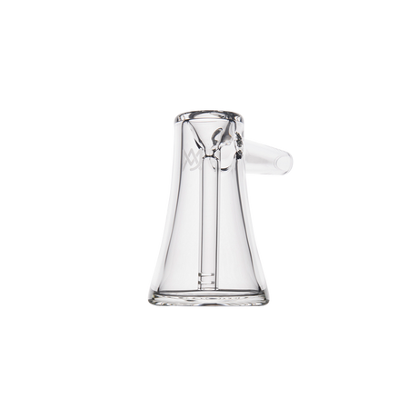MJ Arsenal Vulkan Bubbler with sleek clear glass design, side view on a pristine white background