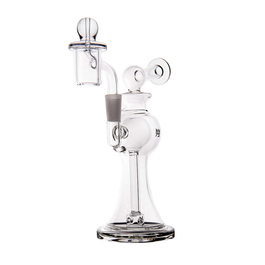 MJ Arsenal Apollo Mini Dab Rig with Puck Perc, 10mm Female Joint, Front View on White