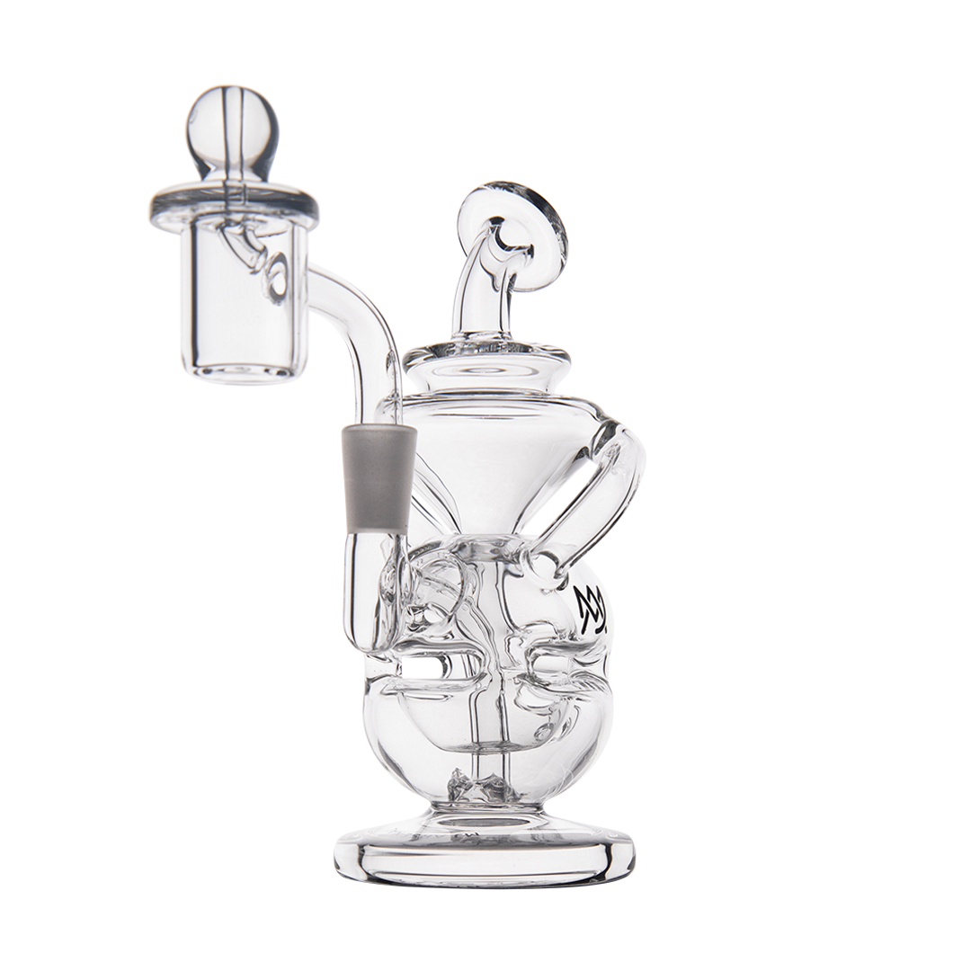 MJ Arsenal Infinity Mini Dab Rig, Compact Dual Recycler, 90 Degree Quartz Banger, Front View