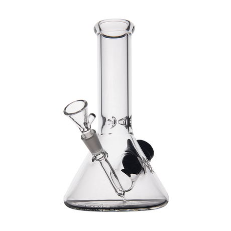 MJ Arsenal Cache Bong in clear borosilicate glass, compact beaker design, 45-degree joint, front view