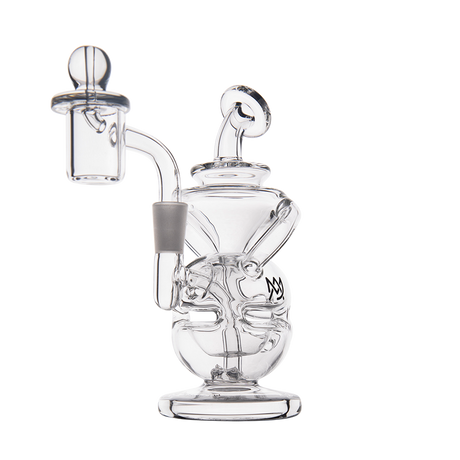 MJ Arsenal Infinity Mini Dab Rig front view, clear borosilicate glass with banger hanger design