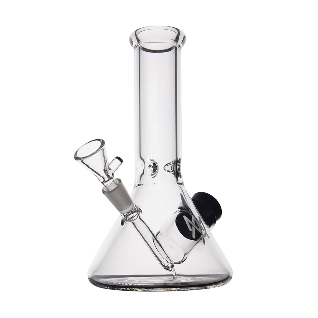 MJ Arsenal Cache Bong in clear borosilicate glass with a 45-degree joint, front view on white background