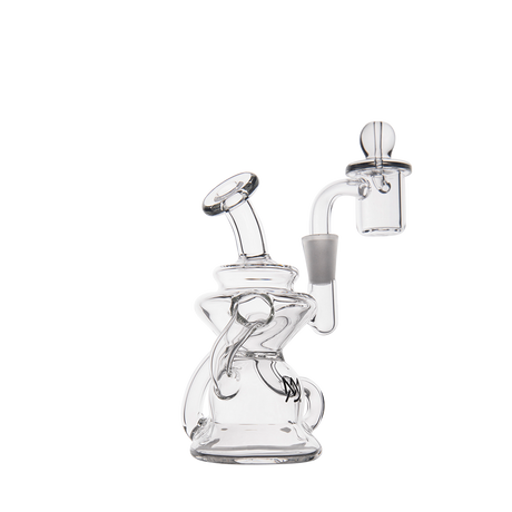 MJ Arsenal Hydra Mini Dab Rig featuring a compact Klein recycler design with triple-hole perc, front view.