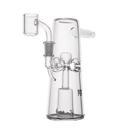 MJ Arsenal Turret Mini Dab Rig with clear quartz bucket, compact design - Front View