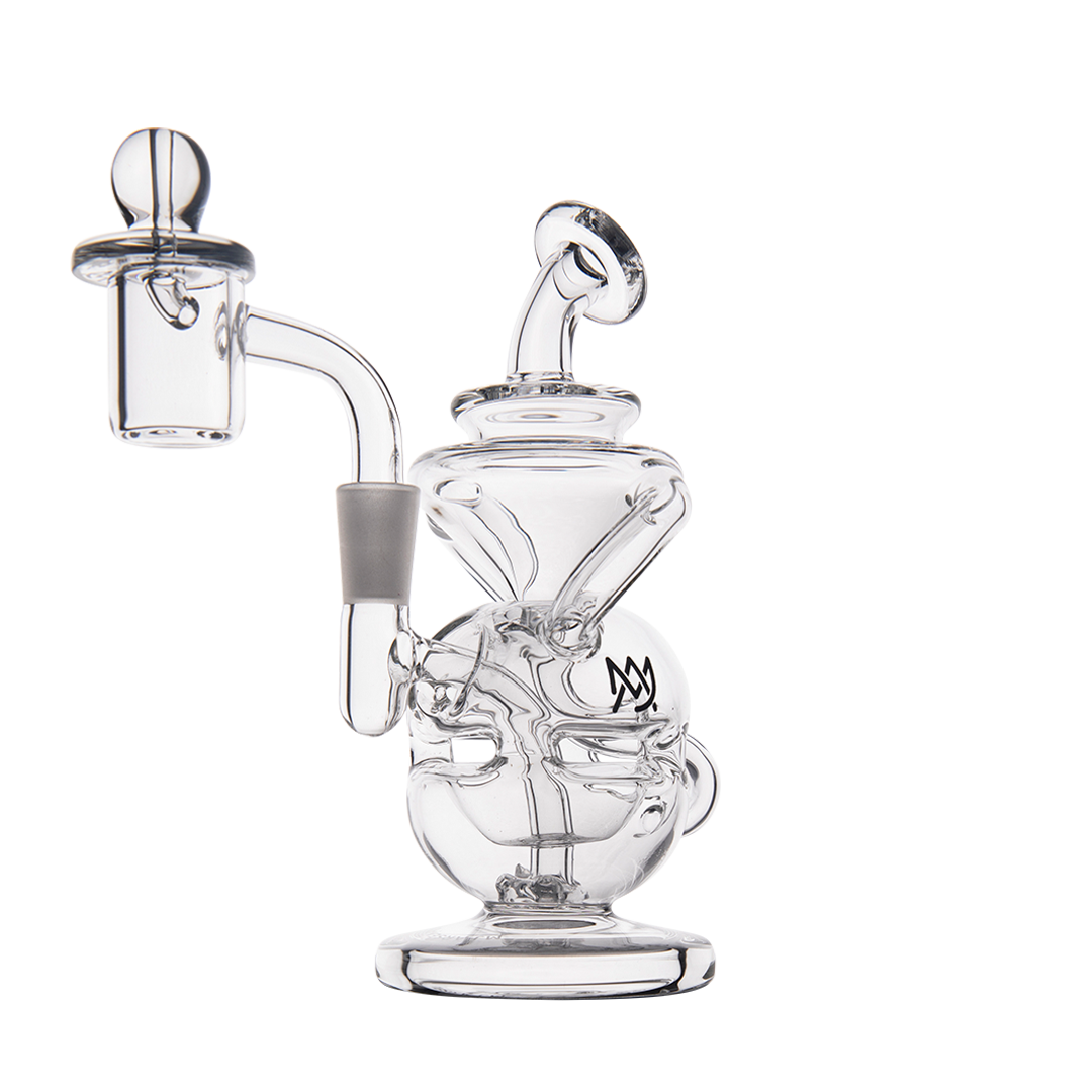MJ Arsenal Infinity Mini Dab Rig with banger hanger design, clear borosilicate glass, front view