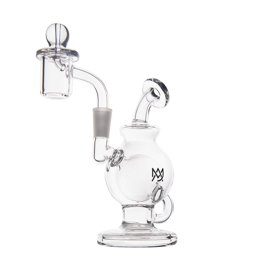 MJ Arsenal Atlas Mini Dab Rig, Honeycomb Percolation, Double Ball Design, 90 Degree Joint, Side View