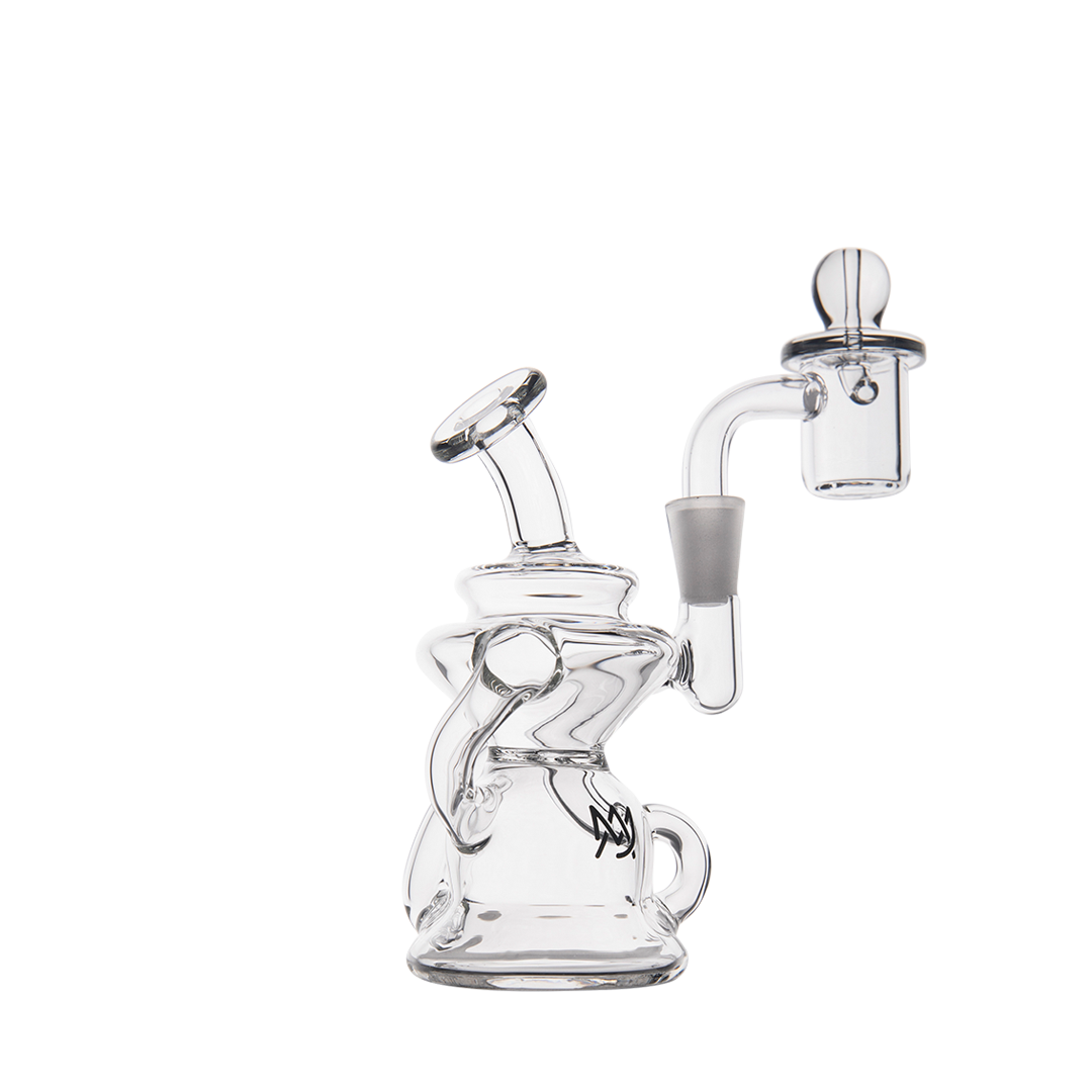 MJ Arsenal Hydra Mini Dab Rig with clear borosilicate glass, 90-degree banger hanger, and compact design