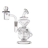 MJ Arsenal Infinity Mini Dab Rig with banger hanger design and recycler, clear borosilicate glass, side view