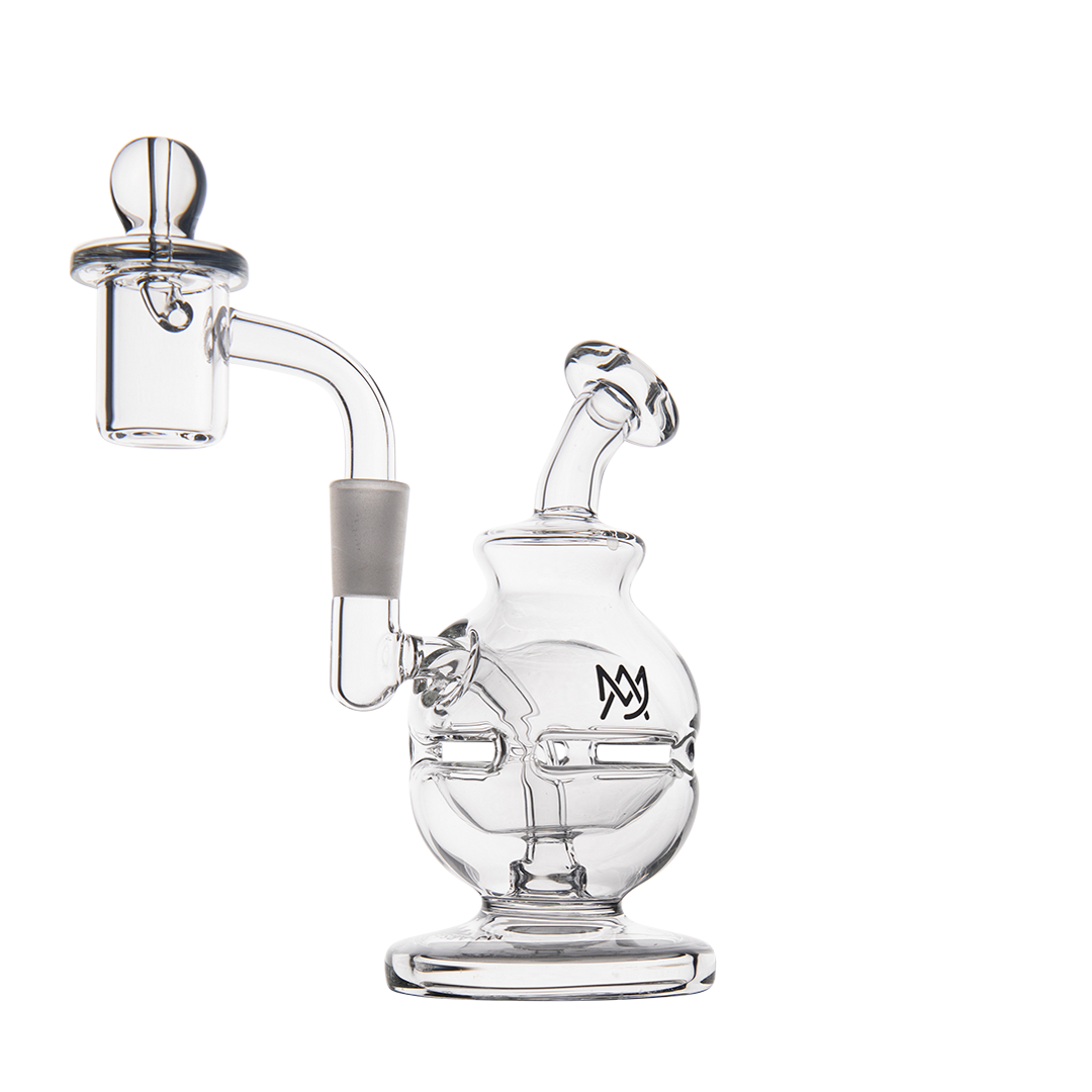 MJ Arsenal Royale Mini Dab Rig with Quartz Bucket, dual filtration, 10mm female joint, front view