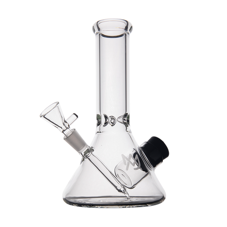 MJ Arsenal Cache Bong - 7" clear borosilicate glass with gold accents, front view on white background