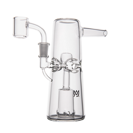 MJ Arsenal Turret Mini Dab Rig with pristine quartz bucket, compact design - Front View