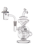 MJ Arsenal Infinity Mini Dab Rig, clear borosilicate glass, 90-degree joint, front view on white background