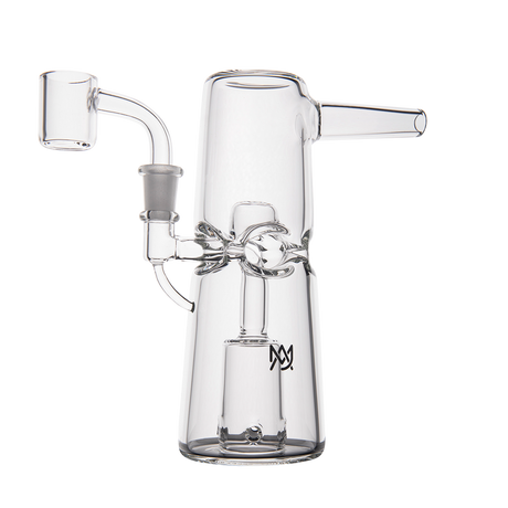 MJ Arsenal Turret Mini Dab Rig with Clear Quartz Bucket - Side Angle on White Background