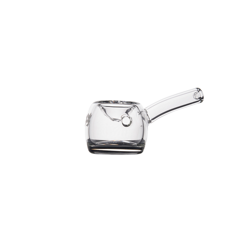 MJ Arsenal Perch Hand Pipe in Clear Glass, Compact Design - Side View on Seamless White