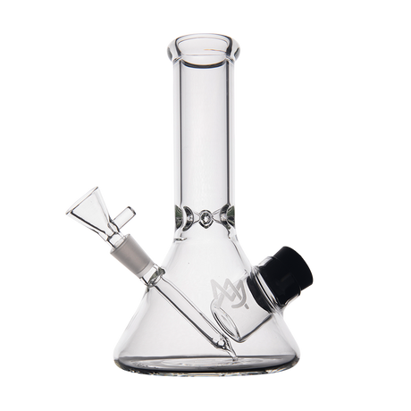 MJ Arsenal Cache Bong 7" with 10mm joint, clear borosilicate glass, compact beaker design, front view on white background