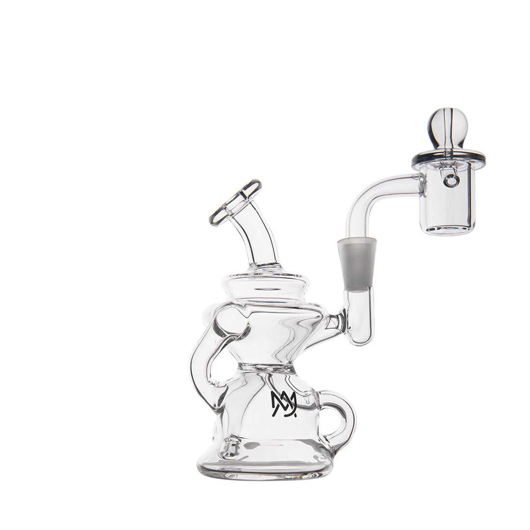 MJ Arsenal Hydra Mini Dab Rig with Klein Recycler and Triple-Hole Perc, 10mm Female Joint, Side View