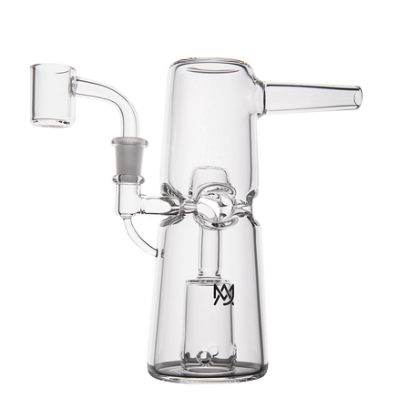 MJ Arsenal Turret Mini Dab Rig with Quartz Bucket, Angled Side View on Seamless White Background