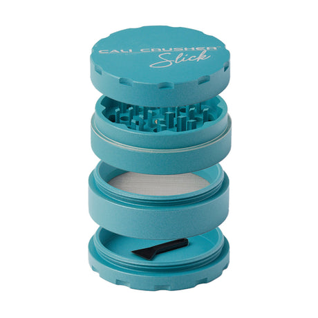 Cali Crusher O.G. Slick Grinder 2.5" Teal - Front View with Textured Grip and Pollen Scraper