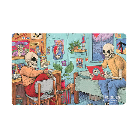 Grateful Dead themed vinyl dab mat with vibrant roomies illustration, ideal for stoner decor.