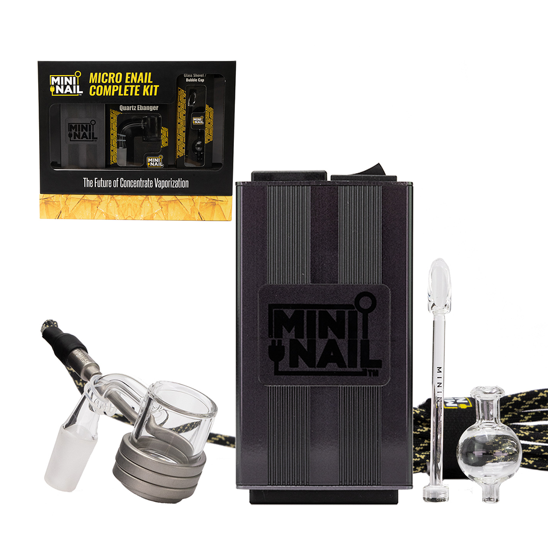 MiniNail Quartz Banger Enail Kit in Gunmetal with Controller, Heater, and Glass Rig